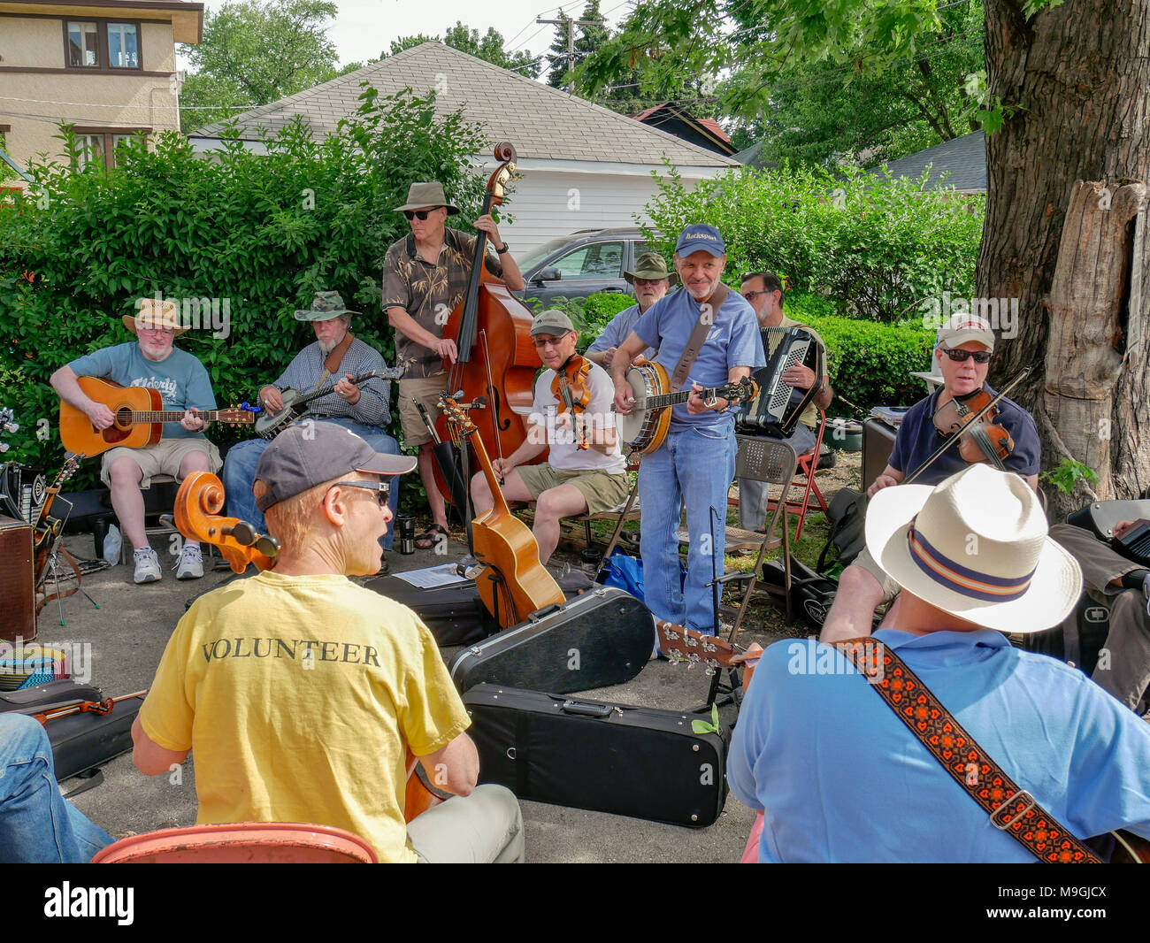 Rassemblement Musical Oak Park Farmers Market, Oak Park, Illinois. Banque D'Images