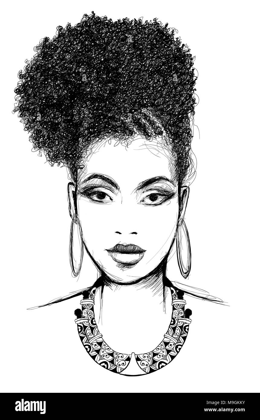 Portrait de femme africaine avec collier - vector illustration Image  Vectorielle Stock - Alamy