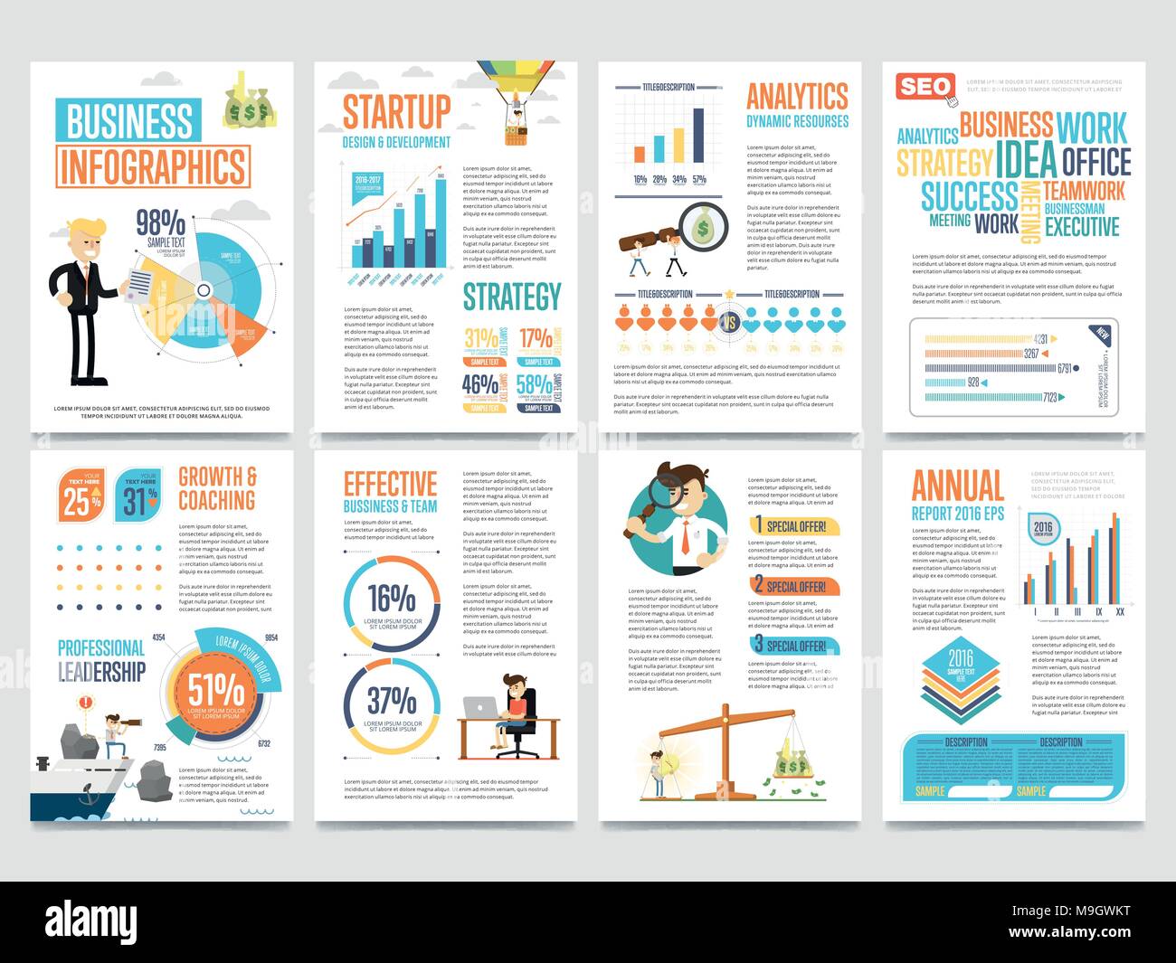 L'infographie d'affaires ensemble avec les graphiques de bannière Illustration de Vecteur