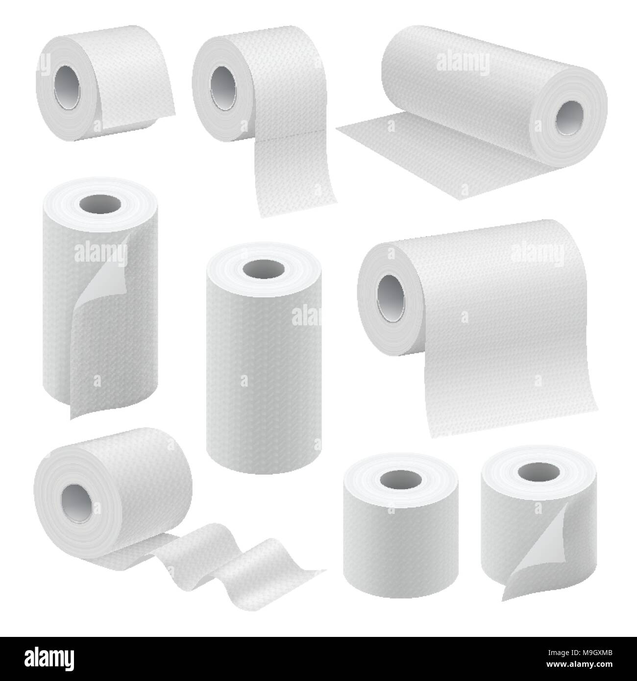 Rouleau de papier réaliste maquette set Illustration de Vecteur