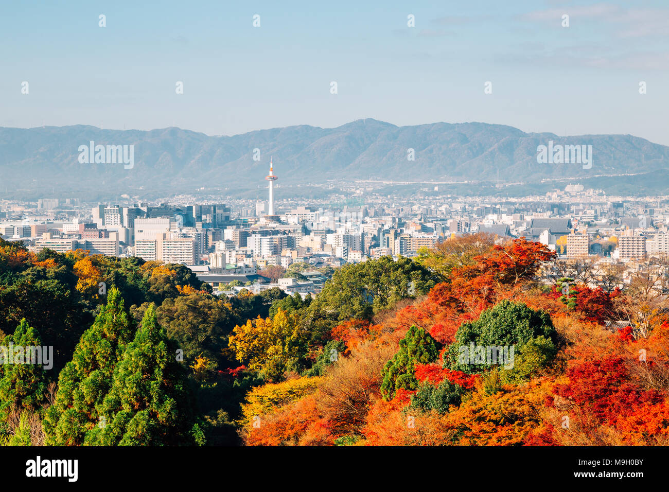 Vue sur la ville de Kyoto avec automne érable au Japon Banque D'Images