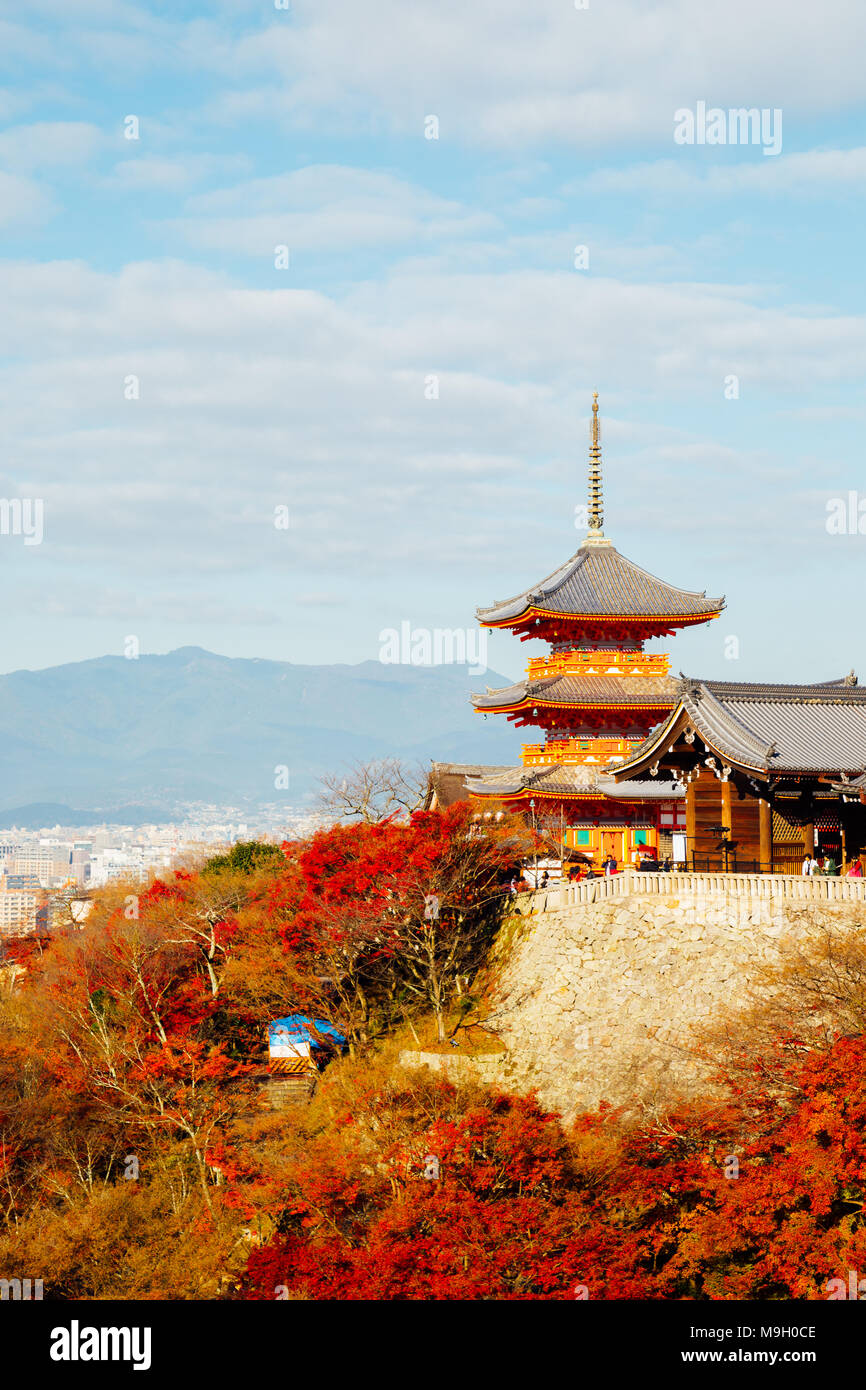 Le temple Kiyomizu-dera avec automne érable coloré à Kyoto, Japon Banque D'Images