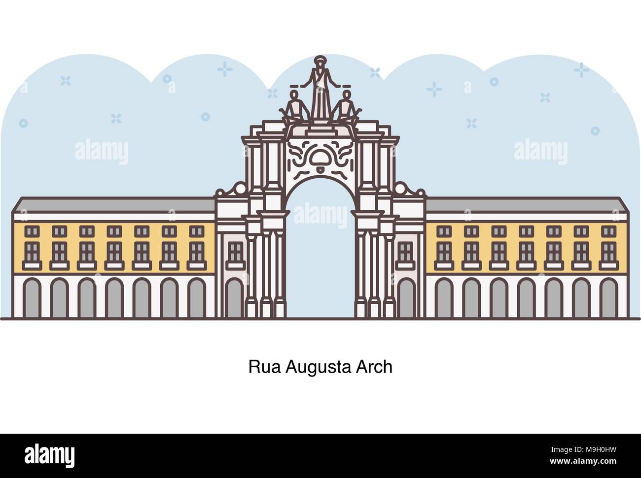 Ligne vectorielle Illustration de Rua Augusta Arch, Lisbonne, Portugal. Illustration de Vecteur