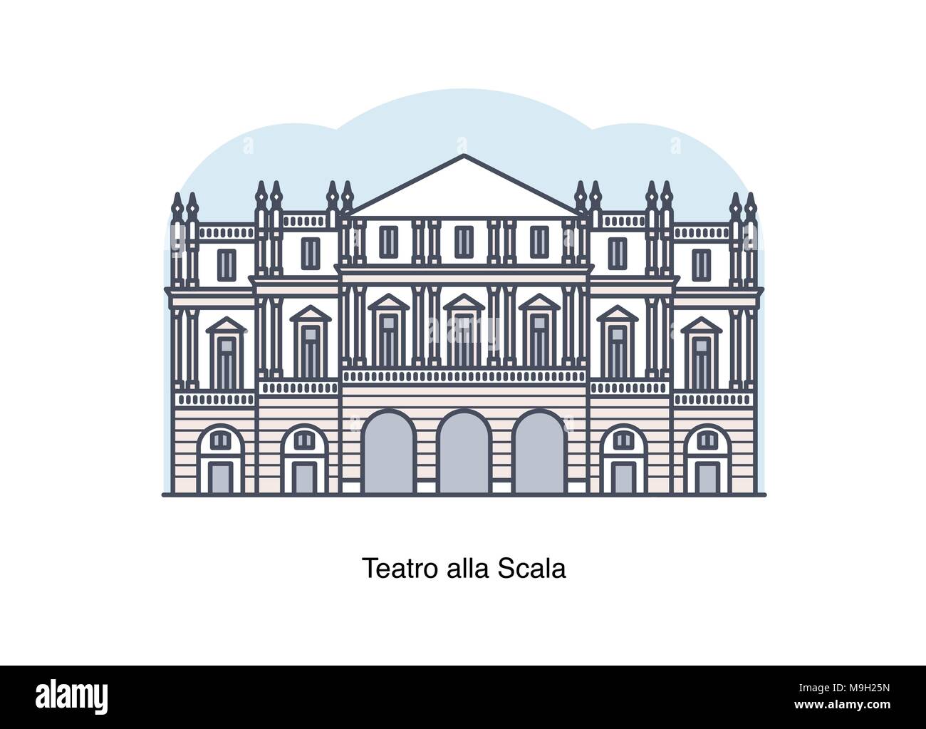 Ligne vectorielle Illustration de Teatro alla Scala (La Scala), Milan, Italie. Illustration de Vecteur