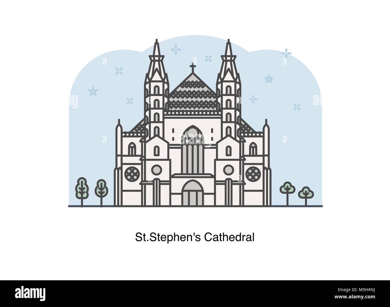 Ligne vectorielle Illustration de la cathédrale St Stephen, Vienne, Autriche. Illustration de Vecteur