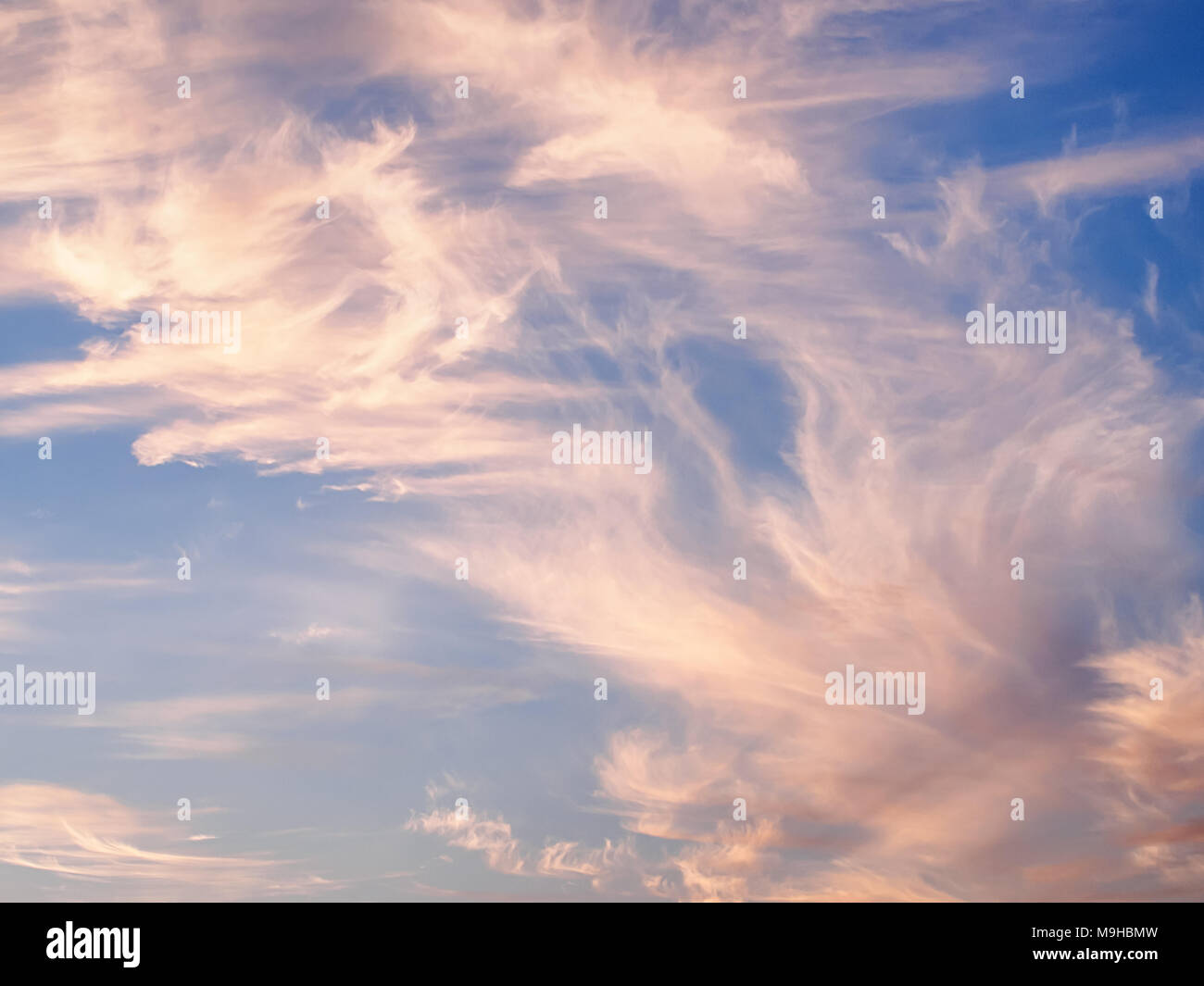 Cirrus nuages ciel réel au fond coucher de soleil Banque D'Images