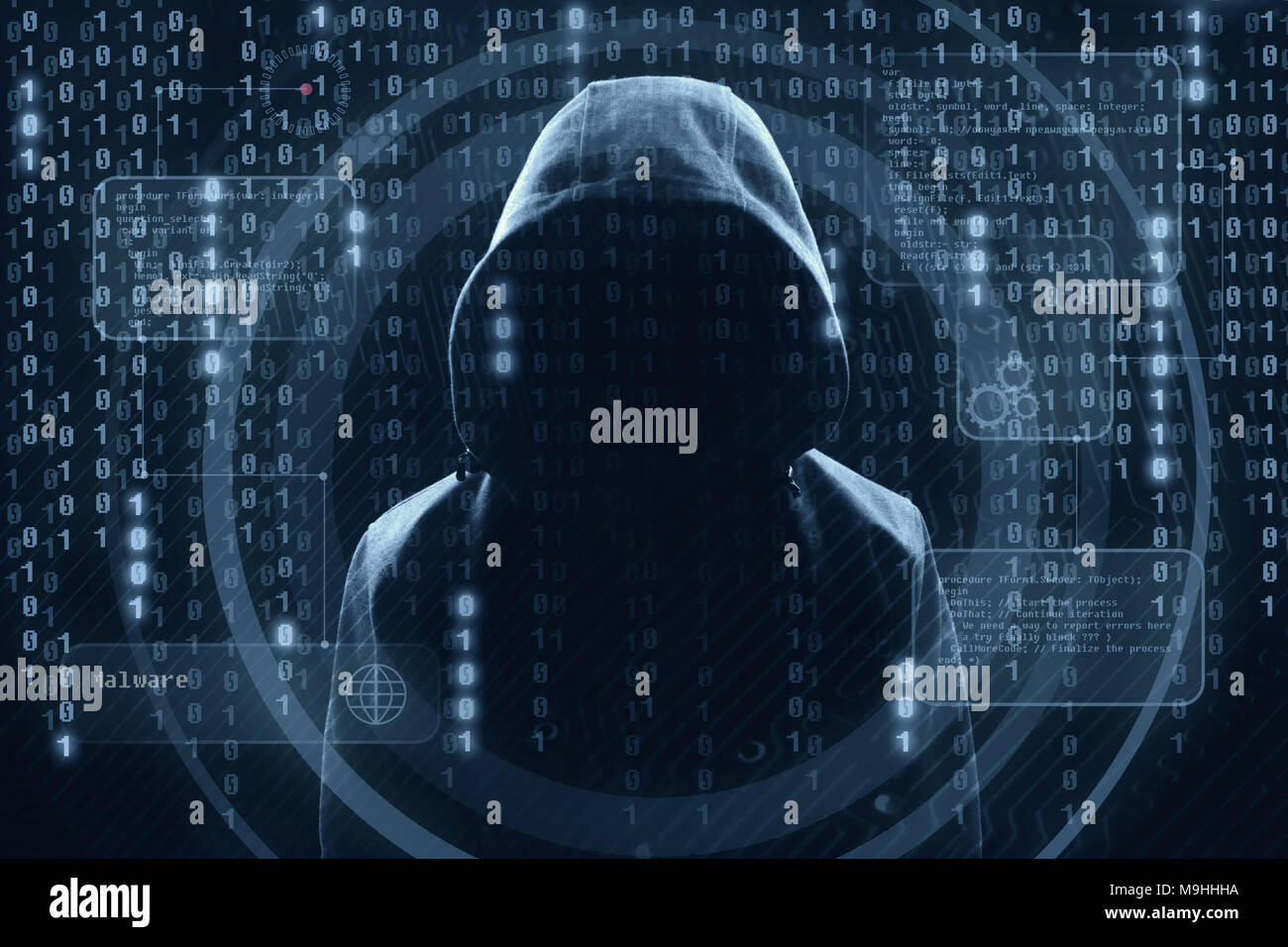 Jeune hacker en concept de sécurité des données Banque D'Images