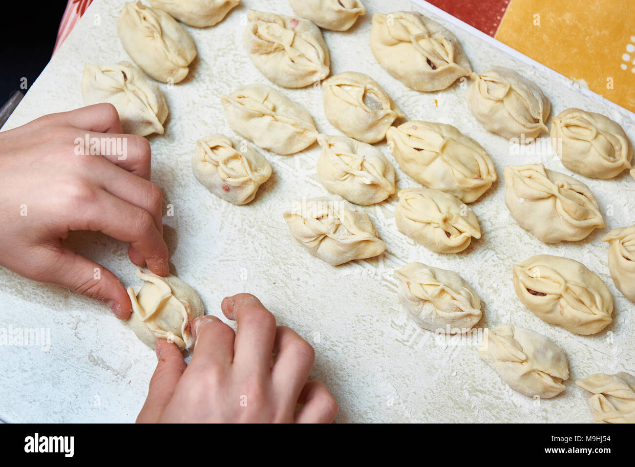 Raviolis maison à la viande hachée avec Banque D'Images