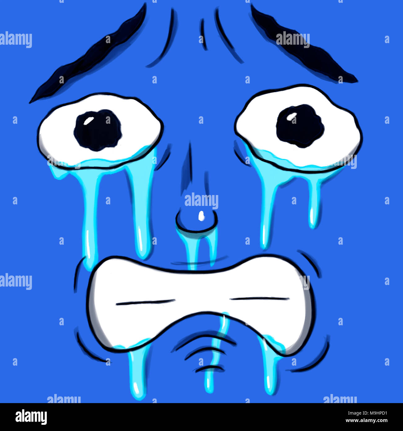 Visage triste pleurer isolé en couleur bleu indigo Banque D'Images