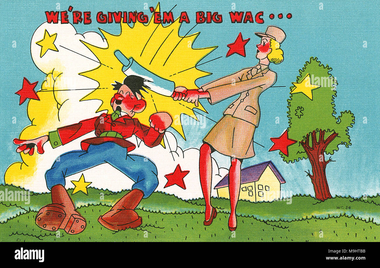 Vintage Seconde Guerre mondiale carte postale de propagande américaine. Publié par le Post d'Asheville, Asheville NC Cartes. Banque D'Images