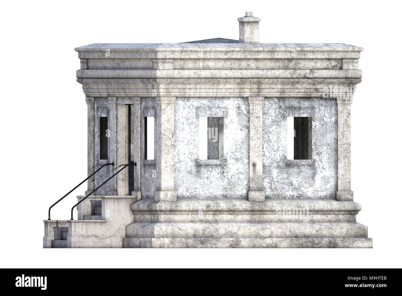 Vieux bâtiment en pierre blanc isolé sur blanc, 3D render. Banque D'Images