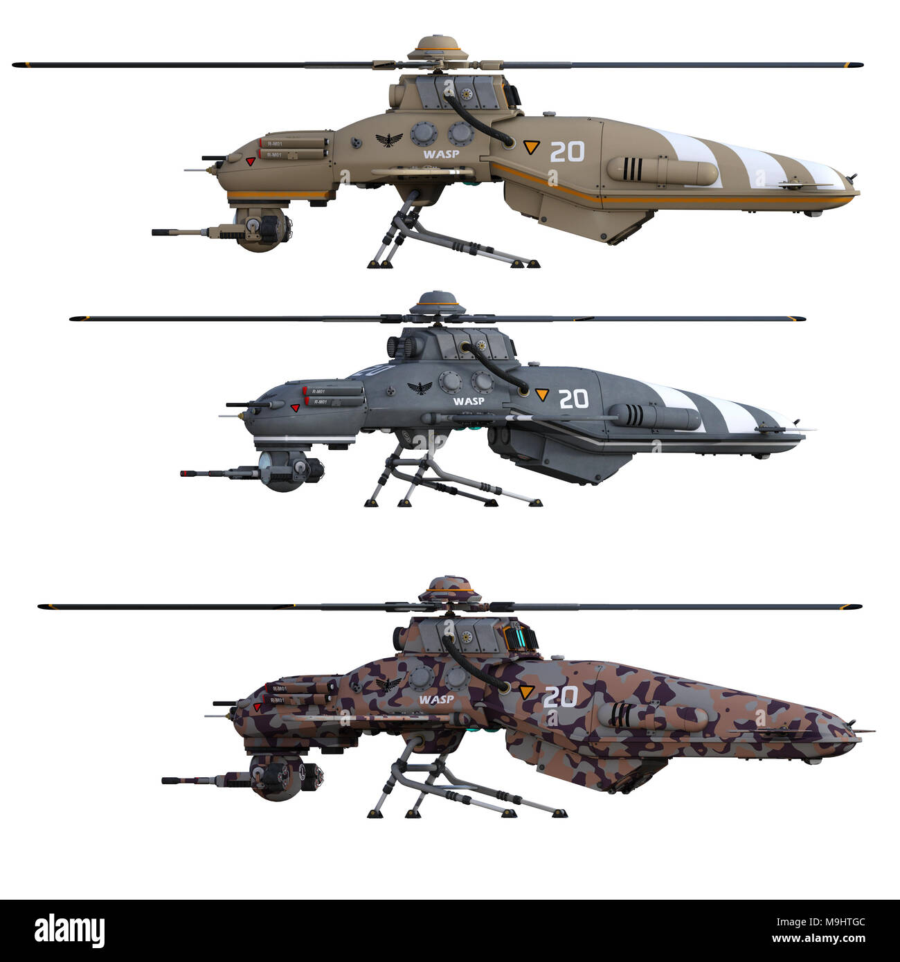 L'armée militaire avion/hélicoptère isolé sur blanc, 3D render Banque D'Images