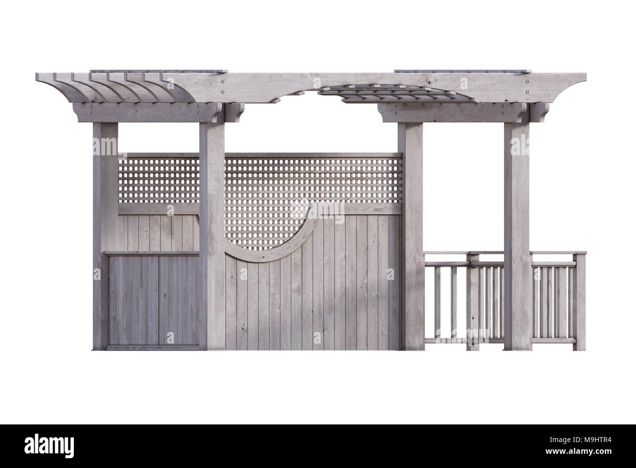 Pergola en bois isolé sur blanc, 3D render Banque D'Images