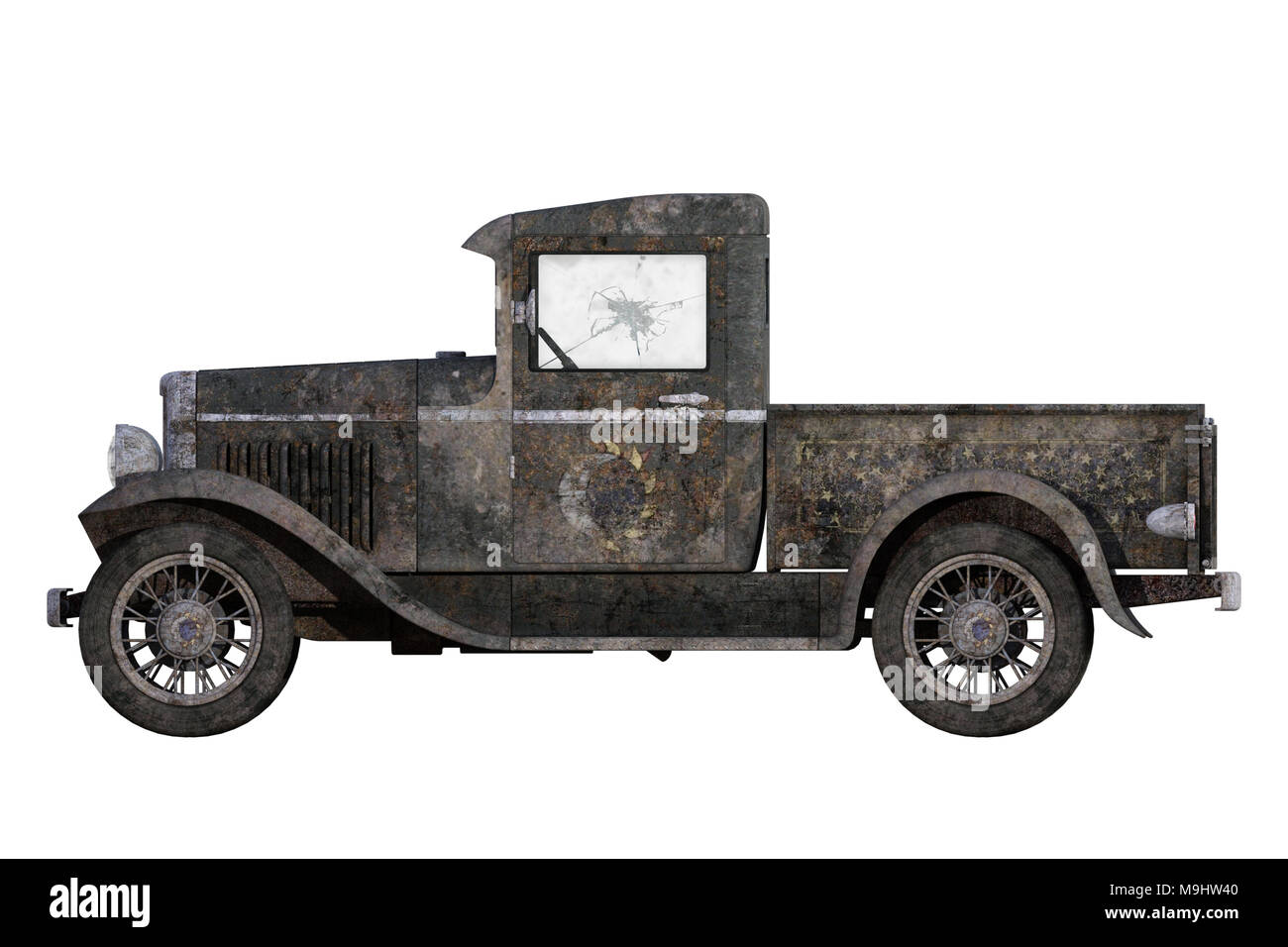 Old rusty vintage pickup truck isolated on white, 3D render. Banque D'Images