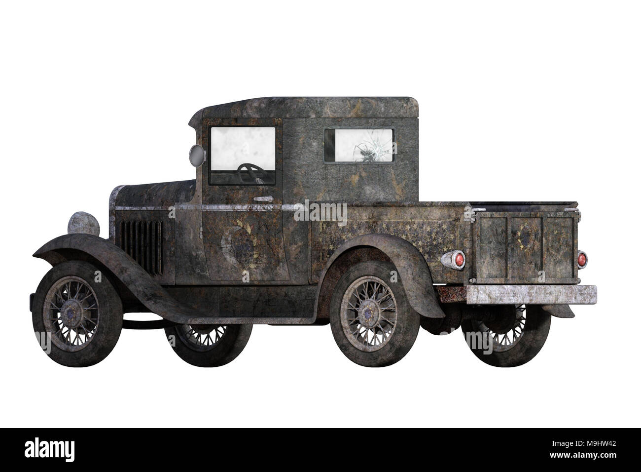 Old rusty vintage pickup truck isolated on white, 3D render. Banque D'Images