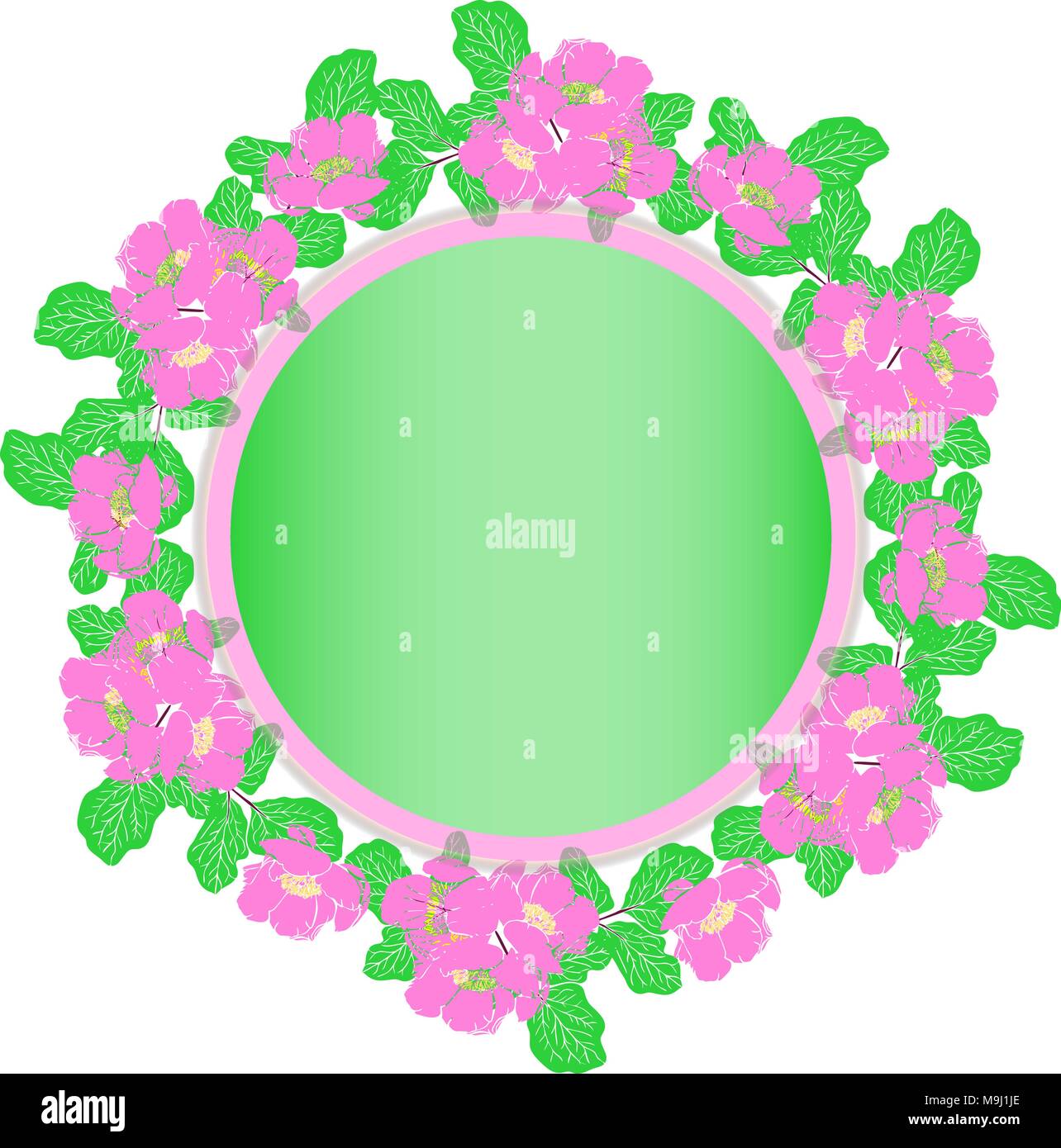 Guirlande de pivoines rose et vert feuilles de couleurs pastel, de l'espace vide au milieu, flower garland est isolé sur fond blanc Illustration de Vecteur