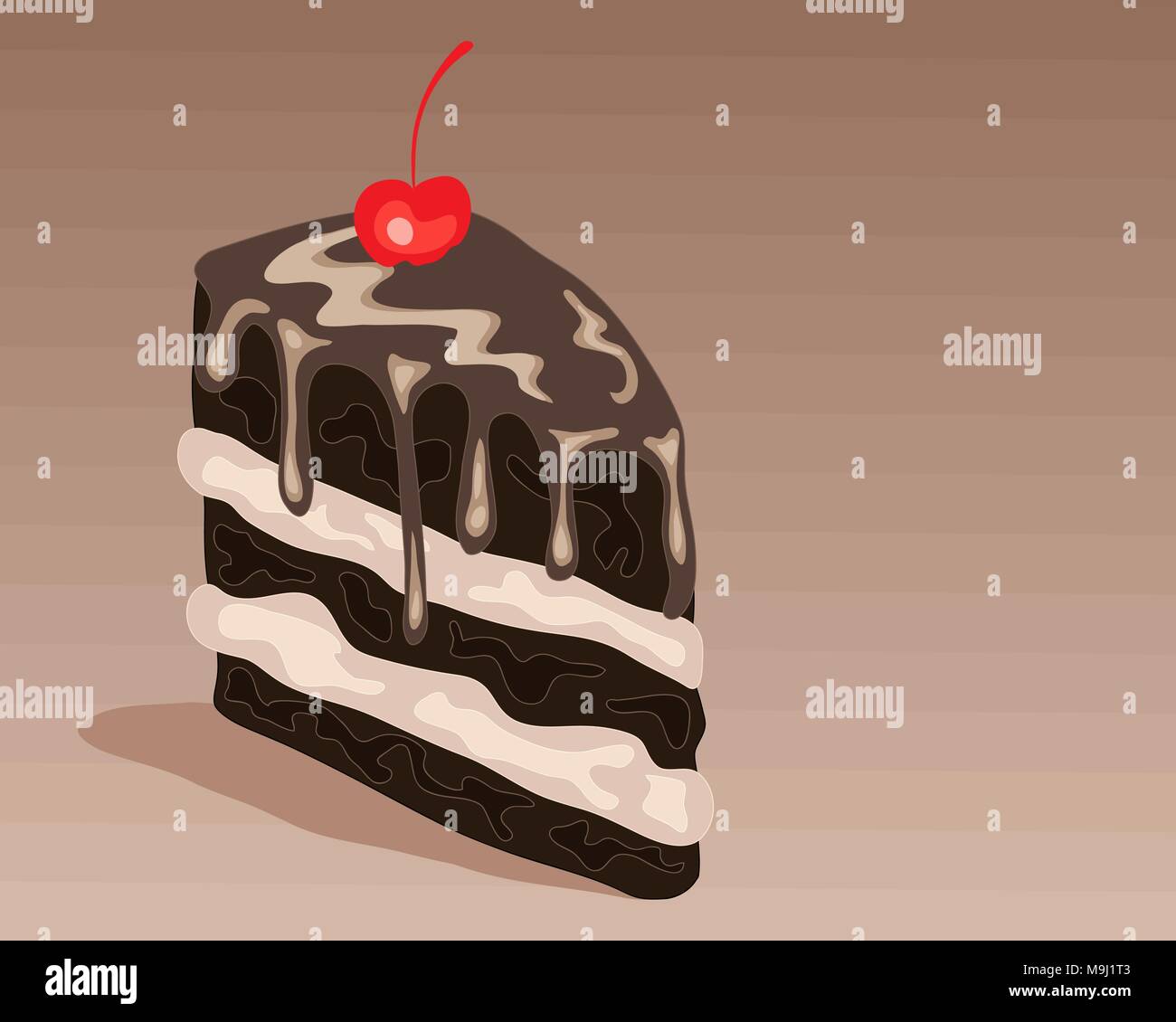 Une Illustration D Une Tranche De Chocolat Delicieux Gateau Sandwich Avec Un Filet De Chocolat Creme Glacee Et Une Cerise Rouge Image Vectorielle Stock Alamy
