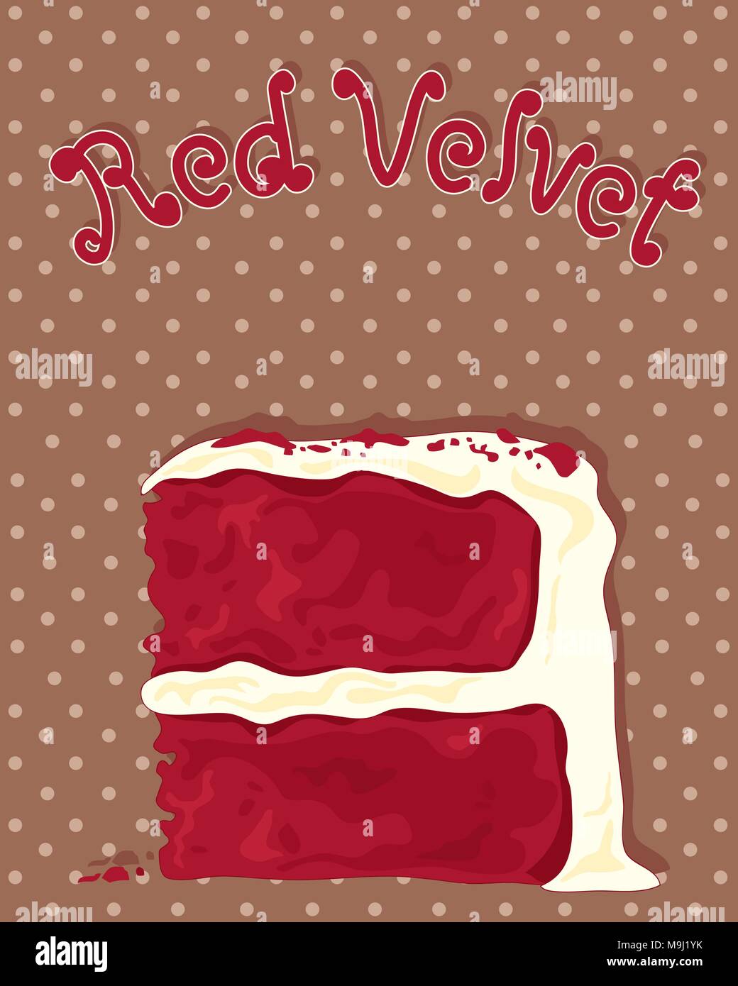 Un vecteur illustration en eps 8 format d'un délicieux morceau de gâteau de velours rouge avec glaçage crémeux sur un fond chocolat dotty Illustration de Vecteur