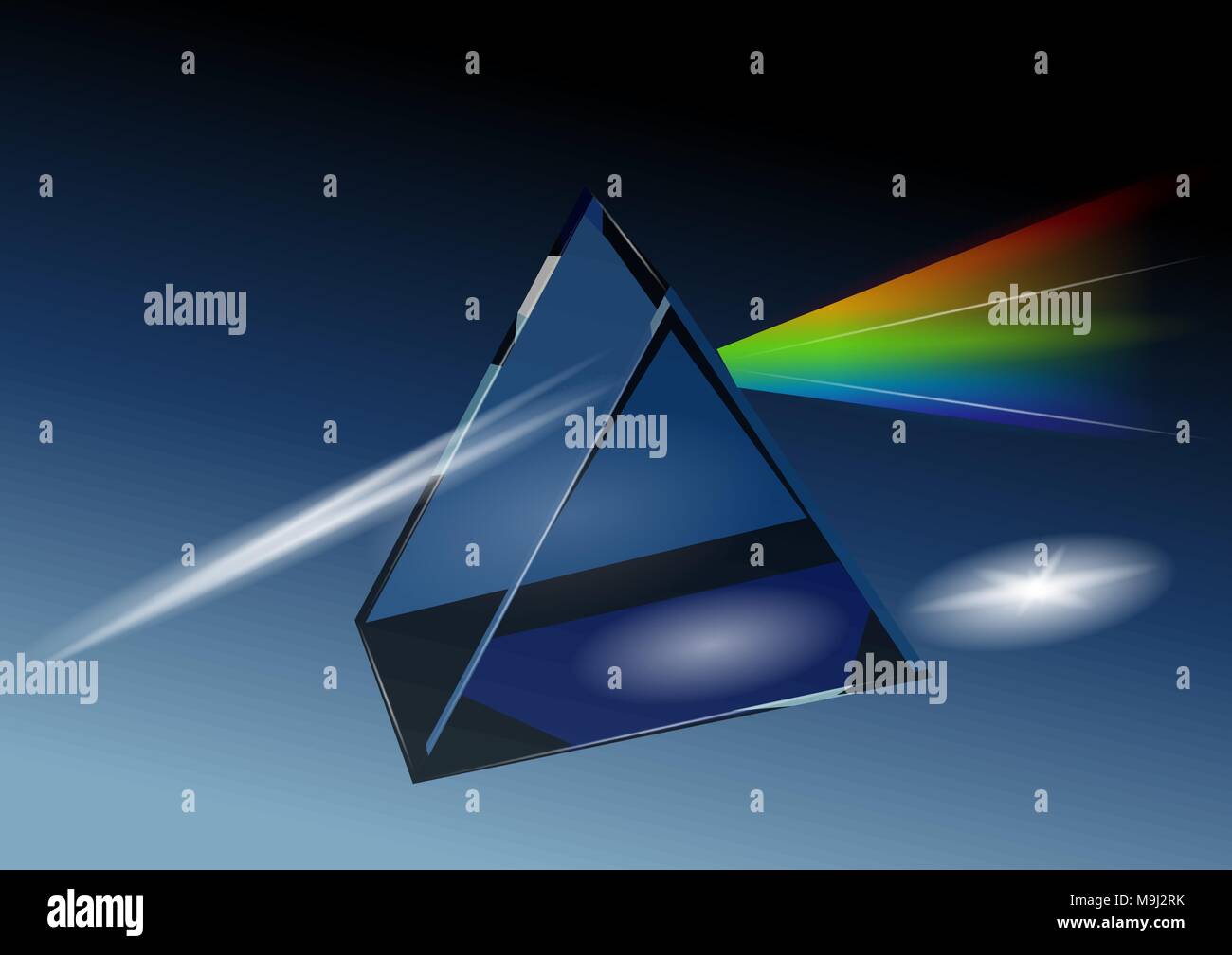 Prisme avec la lumière et la dispersion sur fond sombre Illustration de Vecteur