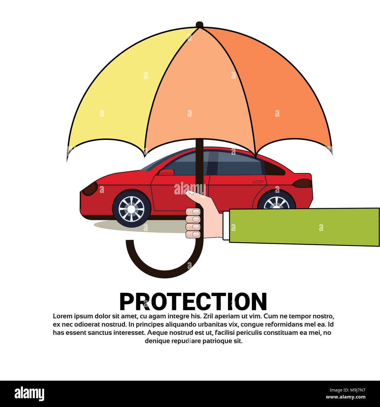 Le concept de service d'assurance de protection de voiture avec véhicule sous l'icône parapluie Illustration de Vecteur