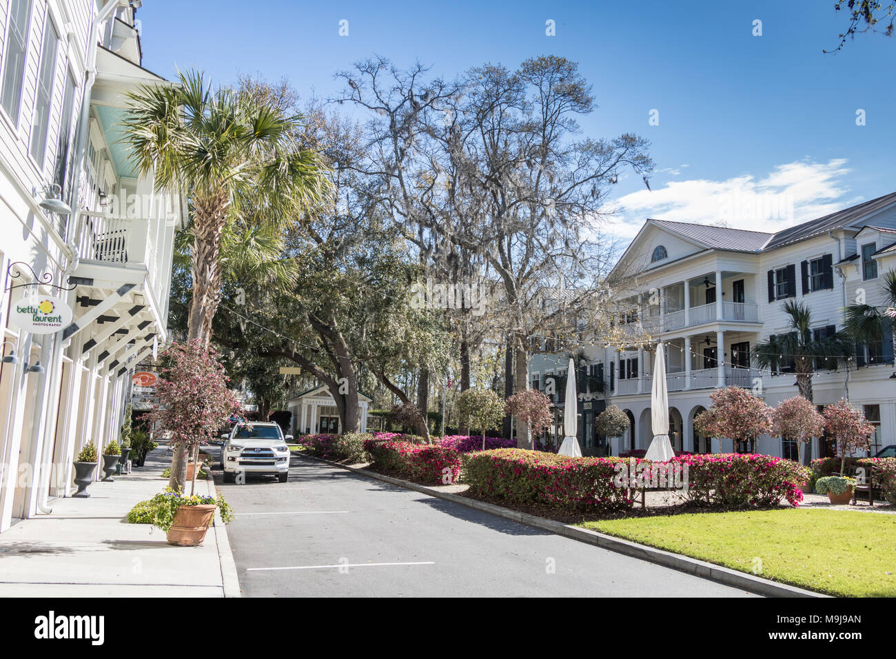 Boutiques sur Market Street, marché Habersham, Beaufort SC Banque D'Images