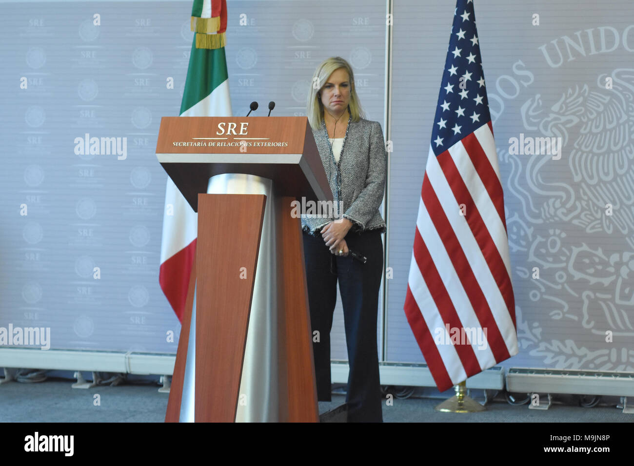 CIDADE DO México, DF - 26.03.2018 : KIRSTJEN NIELSEN VISITA DE TRABALHO AO MÉX - United States Secretary of Homeland Security Kirstjen Nielsen lors d'une conférence de presse, elle parle de migration et sécurité Mexique- NOUS dans le cadre de sa visite de travail au ministère des Affaires étrangères le 26 mars 2018 à Mexico, Mexique (Photo : Carlos Tischler/Fotoarena) Banque D'Images