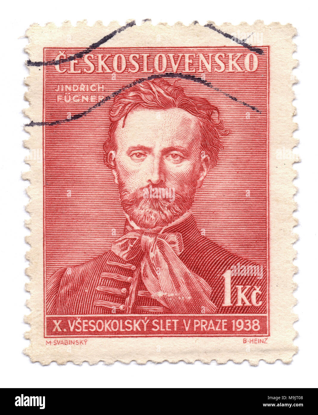 Jindrich Fügner, co-fondateur de mouvement Sokol, le timbre-poste, imprimé à Prague, Tchécoslovaquie (maintenant en République tchèque) vers 1938 Banque D'Images