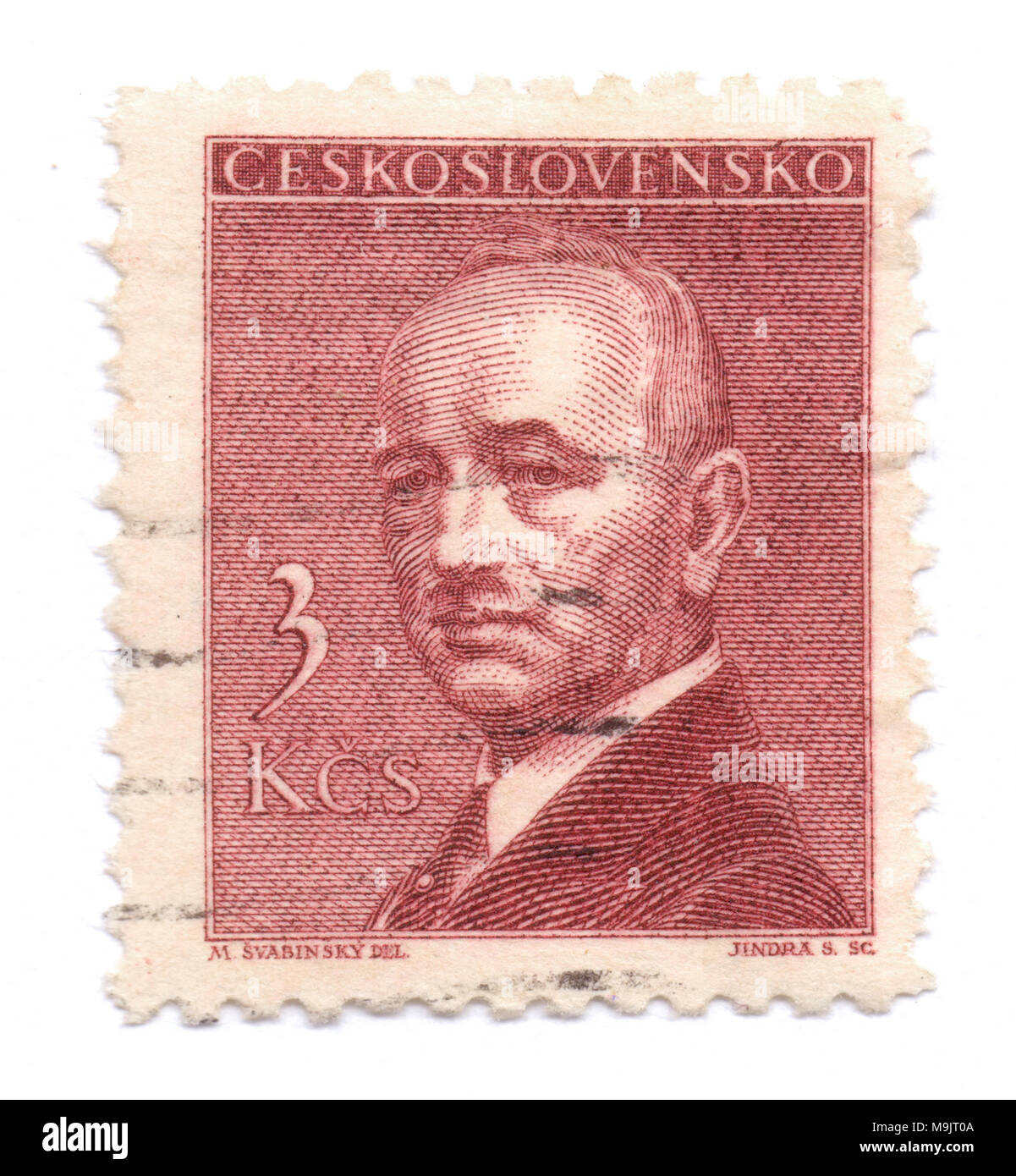 Edvard Beneš, deuxième président tchécoslovaque sur timbre-poste, imprimé à Prague, en Tchécoslovaquie (aujourd'hui République tchèque) en 1946, la valeur 3 couronnes. Banque D'Images