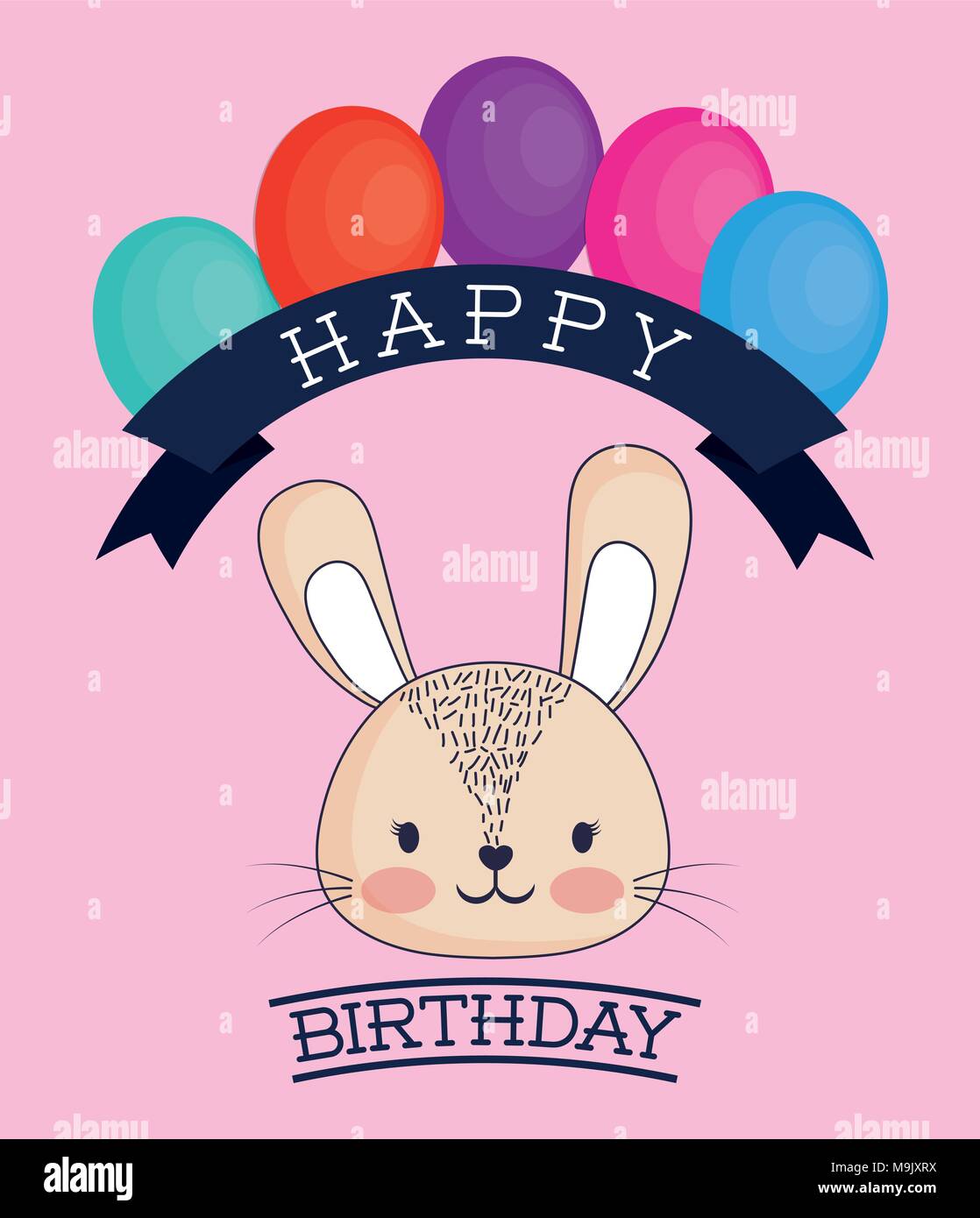 Joyeux Anniversaire Avec Un Lapin Mignon Et Decoratif Sur L Icone Ballons Fond Rose Colorful Hand Draw Design Vector Illustration Image Vectorielle Stock Alamy