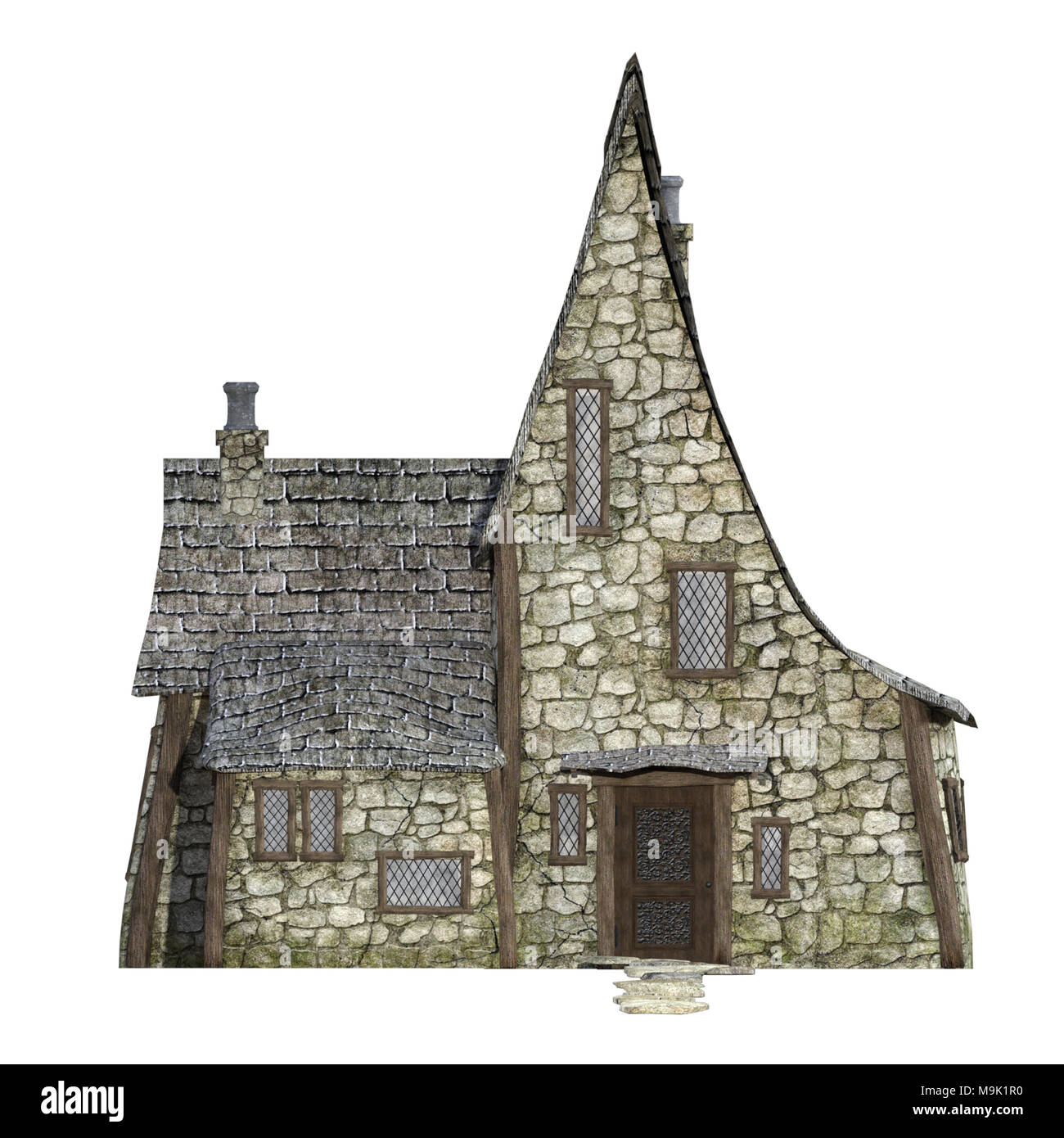 Vieille sorcière's house isolated on white, 3D render Banque D'Images