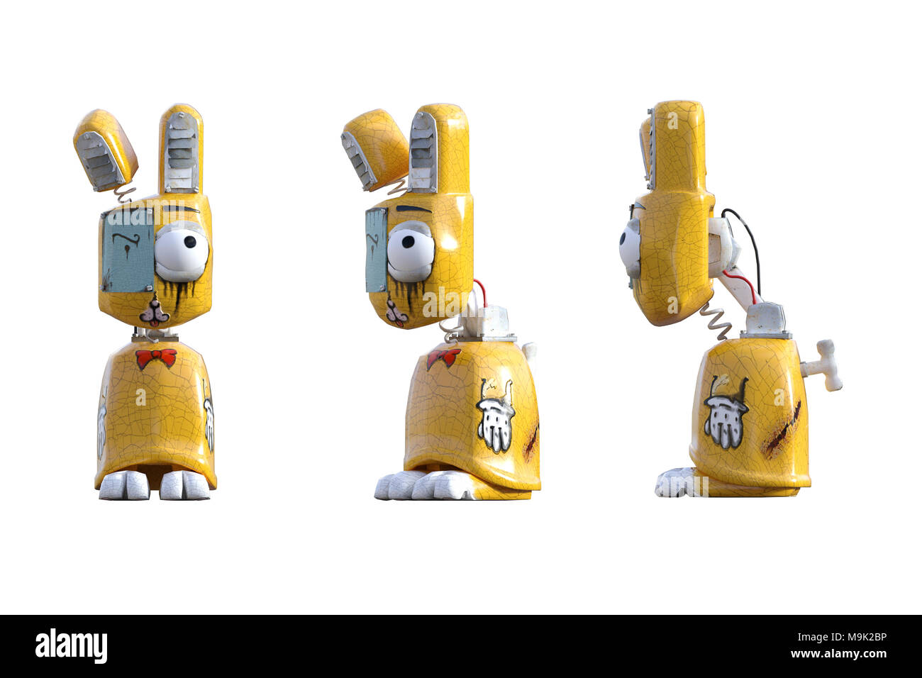 La liquidation du robot lapin isolé sur blanc, 3D render. Banque D'Images