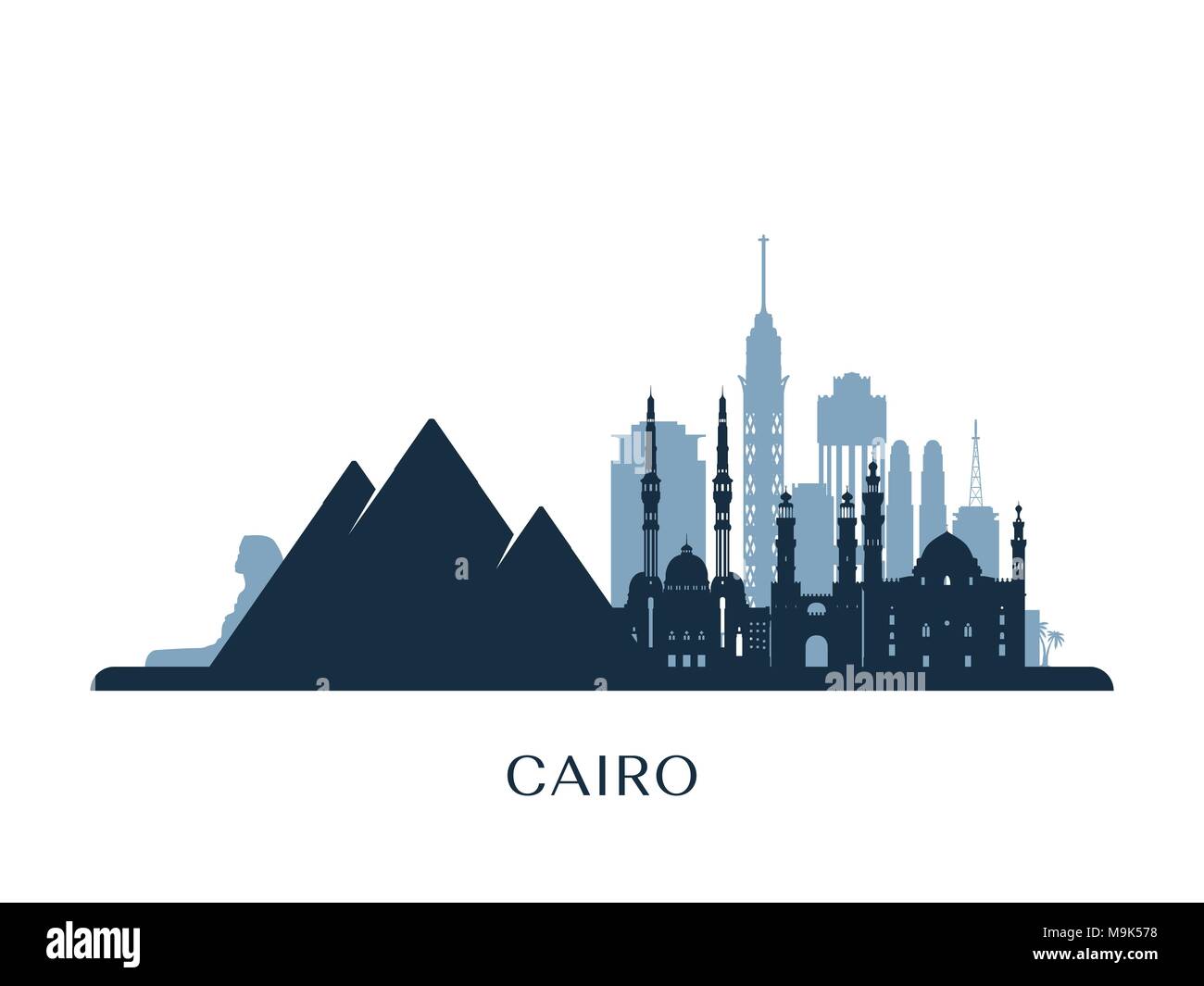 Le Caire, Skyline silhouette monochrome. Vector illustration. Illustration de Vecteur