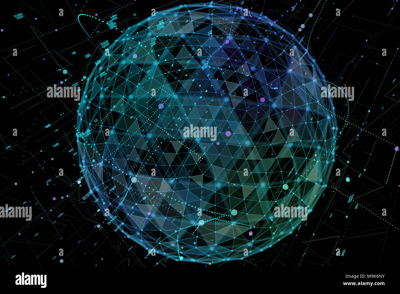 Point et construit la courbe de la sphère wireframe, sens technologique abstract illustration. Réseau mondial. Banque D'Images