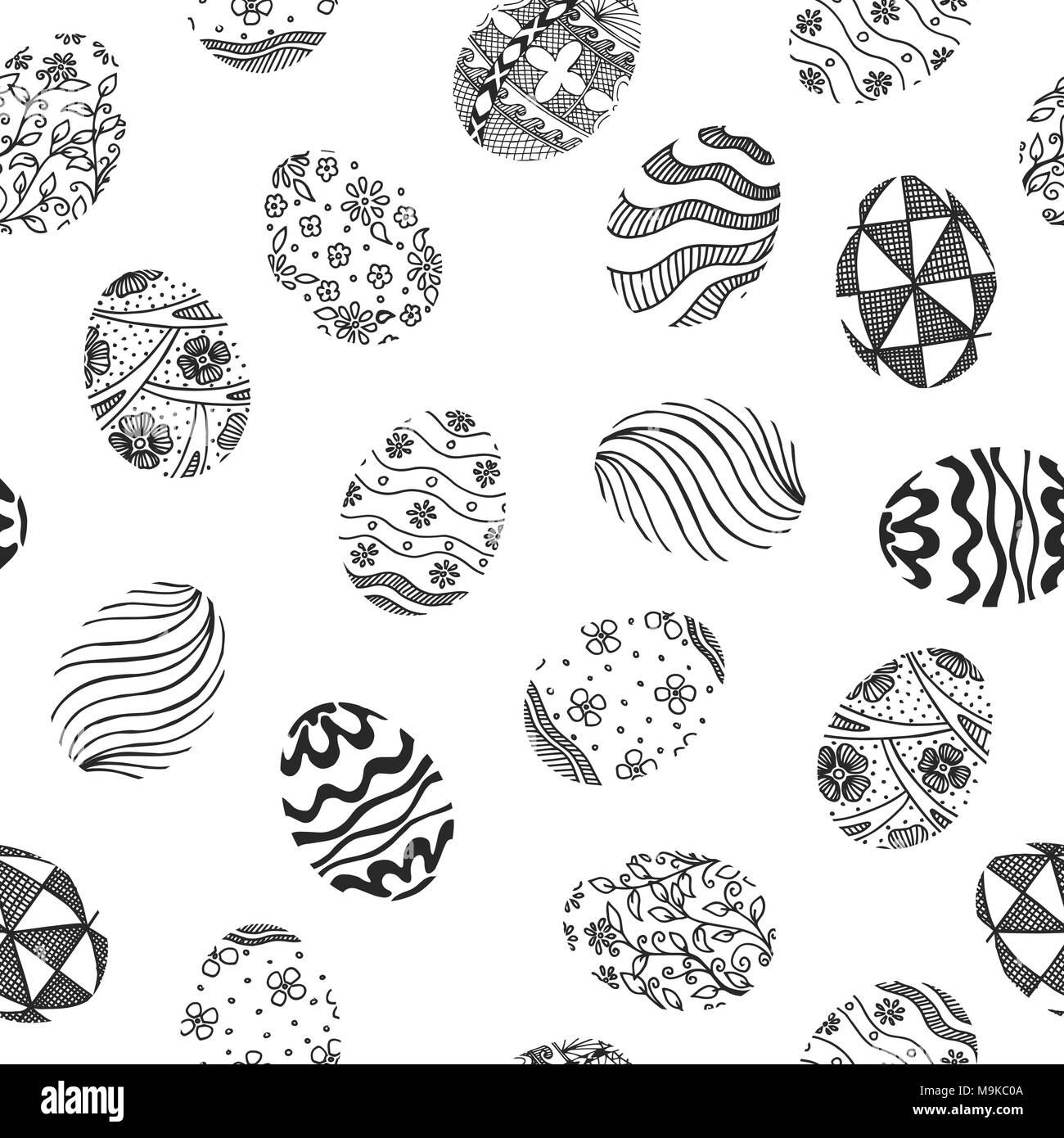 Modèle transparent avec des oeufs de Pâques. Vector illustration au croquis style. Motif de Pâques dessiné à la main. Illustration de Vecteur