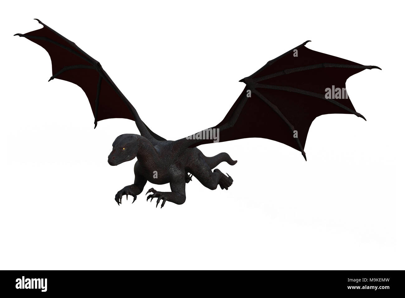 Dragon Noir isolé sur blanc, 3D render. Banque D'Images