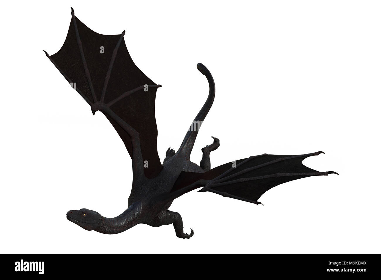 Dragon Noir isolé sur blanc, 3D render. Banque D'Images
