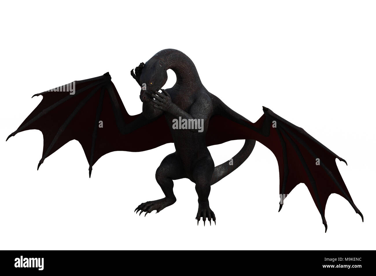 Dragon Noir isolé sur blanc, 3D render. Banque D'Images