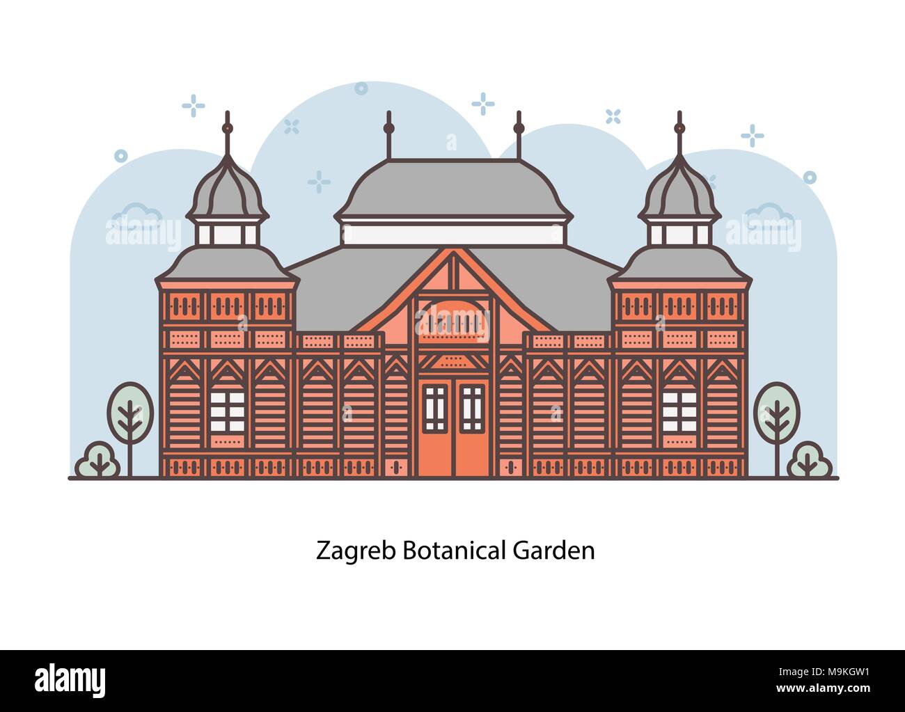 Ligne vectorielle illustration du Jardin botanique de Zagreb, Zagreb, Croatie. Illustration de Vecteur