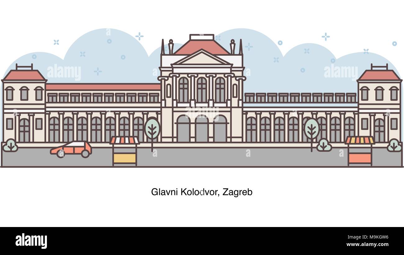Ligne vectorielle Illustration de Glavni kolodvor Zagreb, Zagreb, Croatie. Illustration de Vecteur