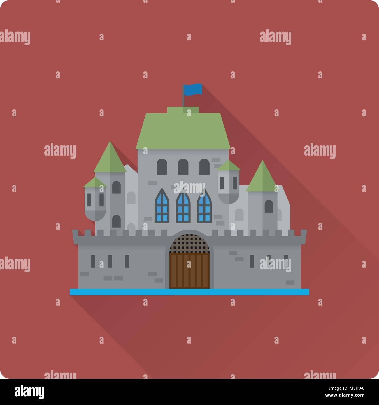 Modèle plat long shadow castle building vector illustration Illustration de Vecteur