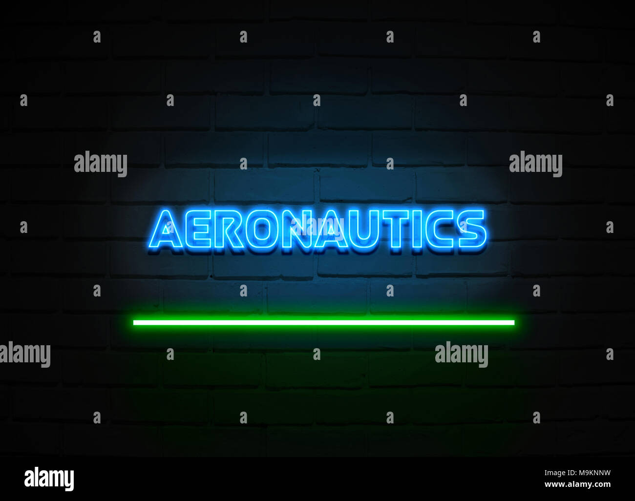 Enseigne au néon aéronautique - Glowing Neon Sign sur mur brickwall - rendu 3D illustration libres de droits. Banque D'Images
