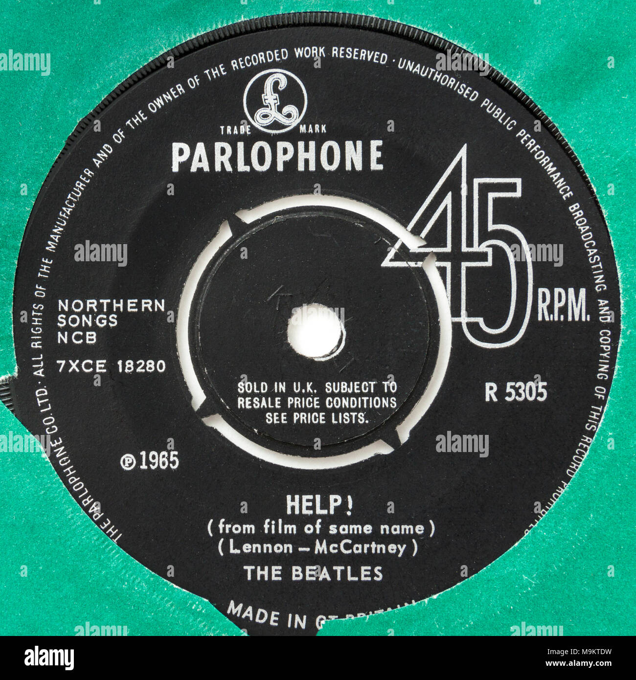 1965 45 tours d'origine de l'unique 'Aide !" par les Beatles (Parlophone R5305) Banque D'Images