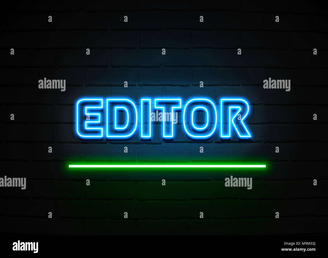 Enseigne au néon de l'éditeur - Glowing Neon Sign sur mur brickwall - rendu 3D illustration libres de droits. Banque D'Images