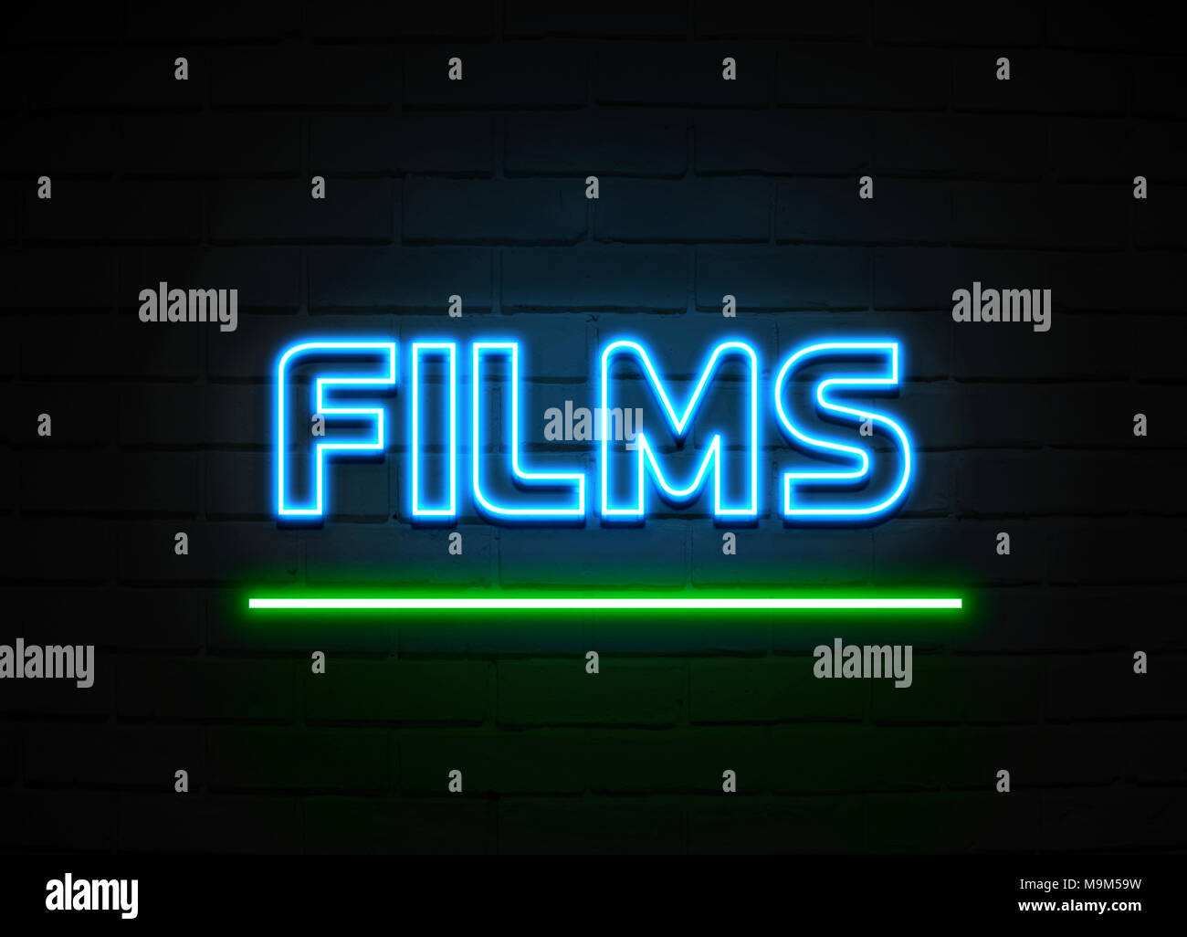 Films en néon - Glowing Neon Sign sur mur brickwall - rendu 3D illustration libres de droits. Banque D'Images