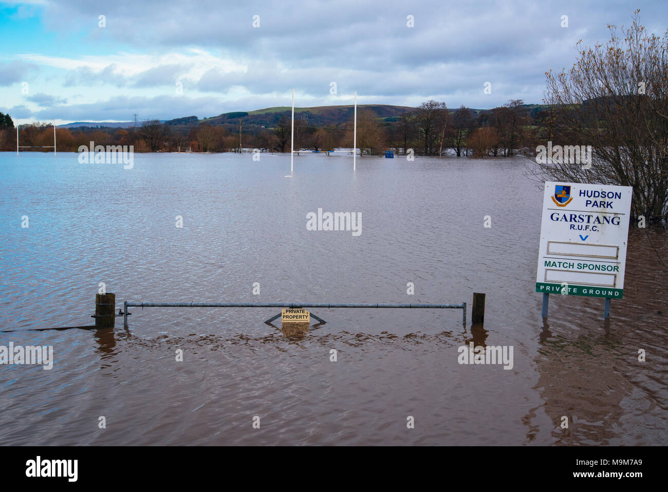 Terrain de rugby inondées à Garstang, Lancashire Banque D'Images