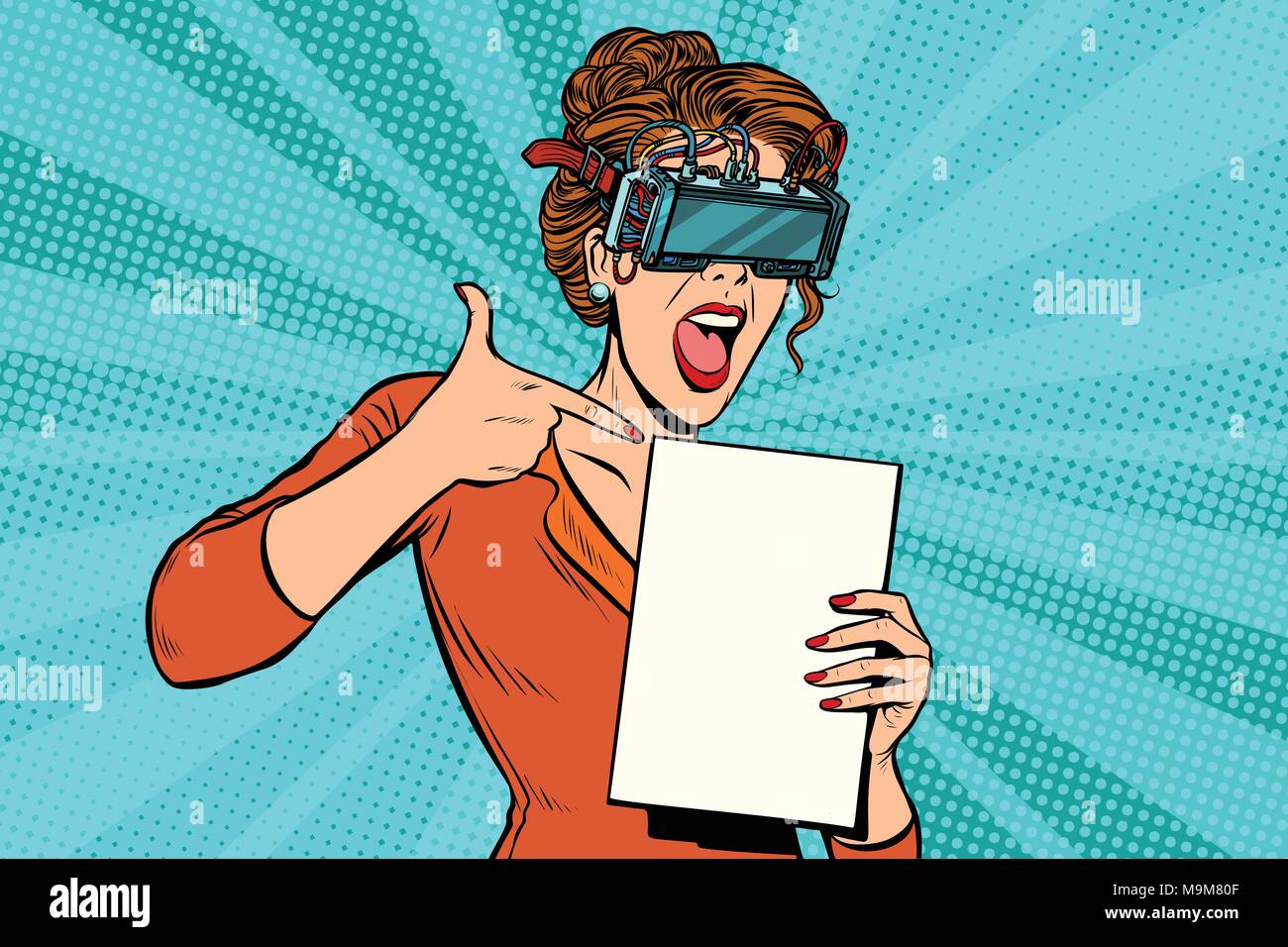 Promoteur femme en réalité virtuelle annonce lunettes Illustration de Vecteur