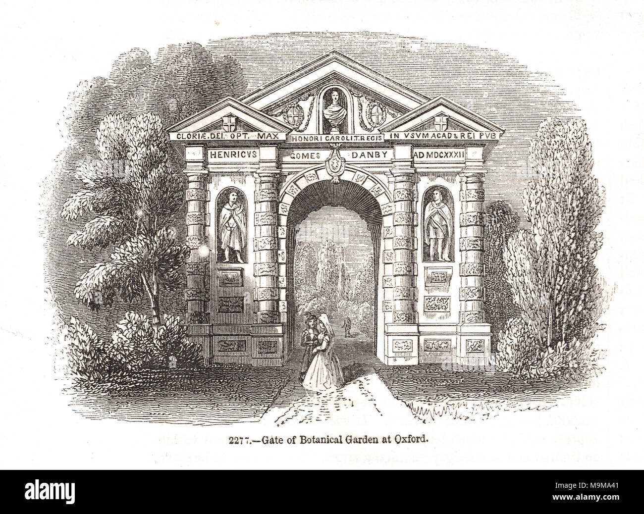 La passerelle de Danby, porte du jardin botanique de l'Université d'Oxford, Angleterre, 19e siècle scène Banque D'Images