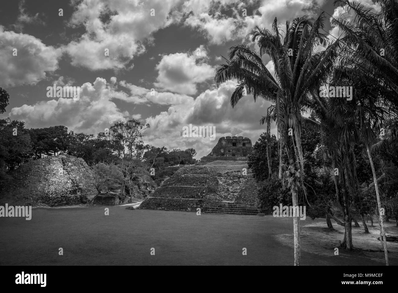 Ruines de temples Mayas et les structures en Xunantunich, Belize Banque D'Images