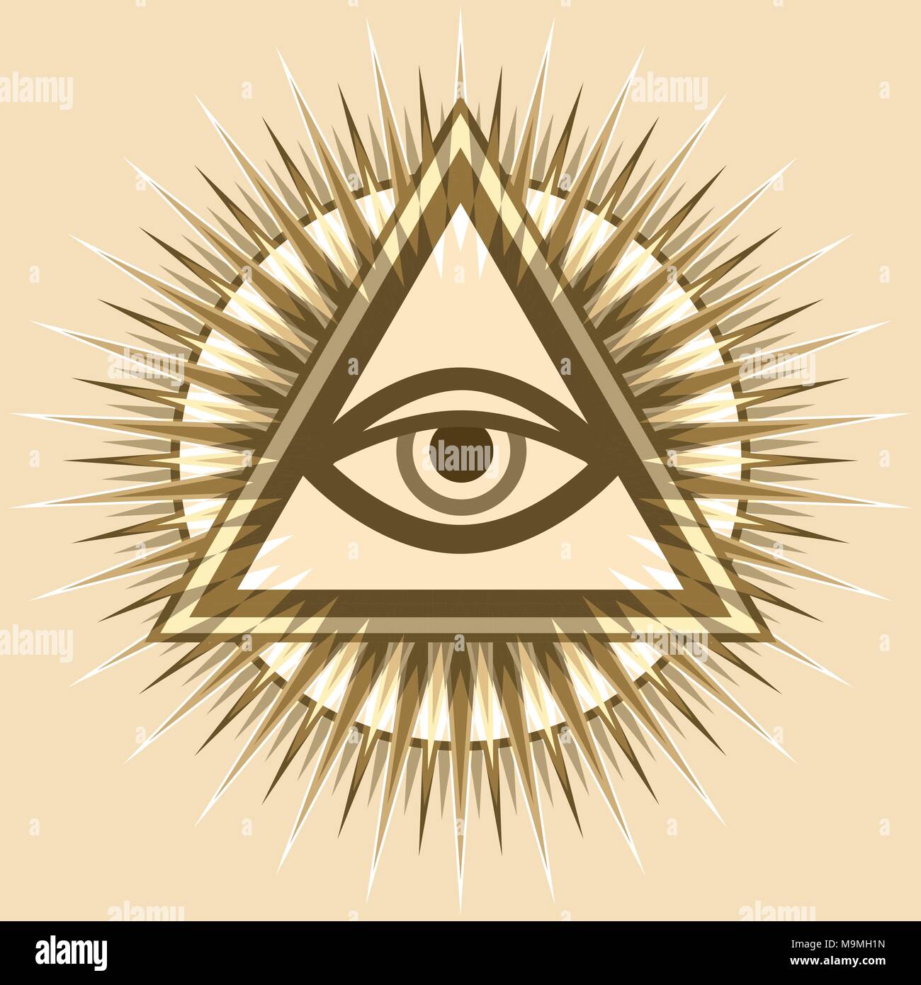 All-Seeing Eye de Dieu (l'Œil de la Providence | Oeil de l'Omniscience | Delta lumineux | Oculus Dei). Symbole sacré mystique de la Franc-maçonnerie et des Illuminati. Illustration de Vecteur