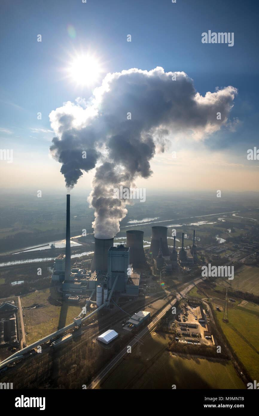 Vue aérienne, RWE centrale à charbon, Werne, Rhénanie du Nord-Westphalie, Allemagne Banque D'Images